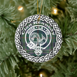 Adorno De Cerámica Tartan y Escudo del Clan Escocés Kennedy