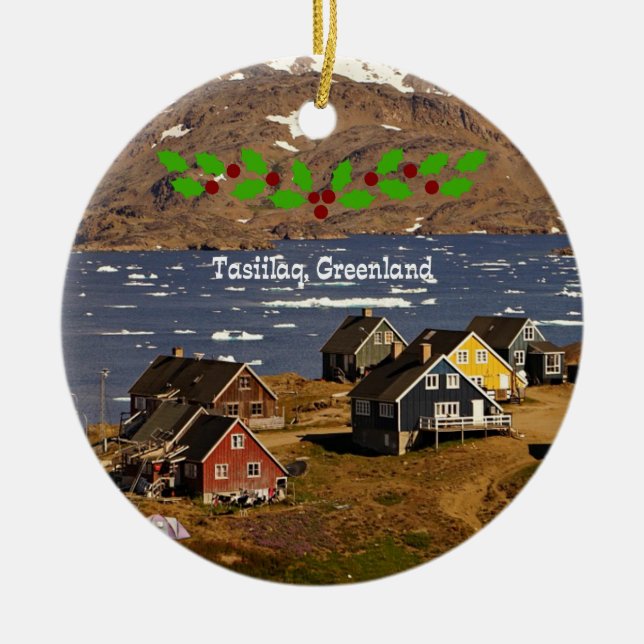 Adorno De Cerámica Tasiilaq, foto de Groenlandia con Navidades holly (Frente)