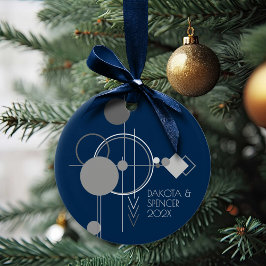 Adorno De Cerámica Tattoo Line Art | Keepsake gris azul de la Marina 