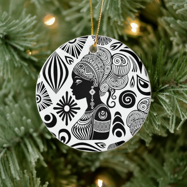 Adorno De Cerámica Tatuaje tribal de retrato Chica africano (Árbol)