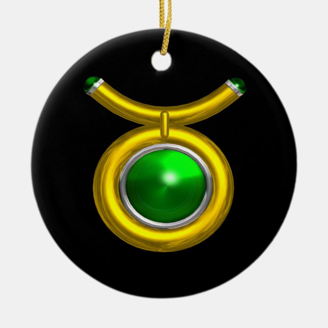 Adorno De Cerámica TAURUS ZODIAC CUMPLEAÑOS JEWEL VERDE Oro EMERALD (Frente)