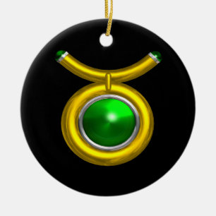 Adorno De Cerámica TAURUS ZODIAC CUMPLEAÑOS JEWEL VERDE Oro EMERALD