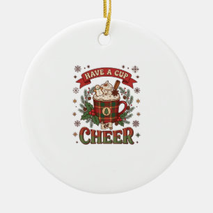 Adorno De Cerámica Taza de Alegría Navideña Plaid Taza de Cacao Calie