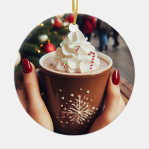 Adorno De Cerámica Taza de cacao navideño con crema