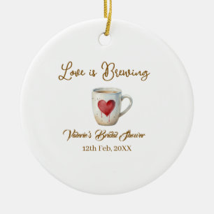 Adorno De Cerámica Taza de café blanca Love is Brewing corazón show n