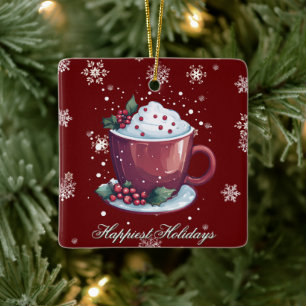 Adorno De Cerámica Taza de Chocolate Caliente de Navidad Rojo