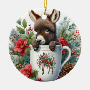 Adorno De Cerámica Taza de Navidad Burro