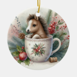 Adorno De Cerámica Taza de Navidad Caballo