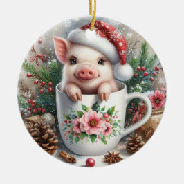 Adorno De Cerámica Taza de Navidad Cerdo