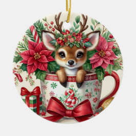 Adorno De Cerámica Taza de Navidad Reno 2