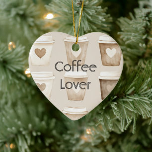 Adorno De Cerámica Tazas de Navidad de Corazón de Café con Crema