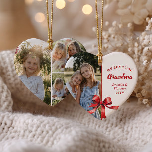 Adorno De Cerámica Te Amamos Abuela 4 Foto Lazo Rojo Navidad
