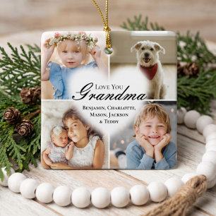 Adorno De Cerámica Te Amamos Abuela Corazón Nietos Collage de Fotos