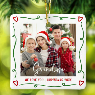 Adorno De Cerámica Te Amo Abuela Navidad Foto Garabatos Rojo Verde