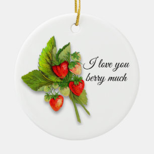 Adorno De Cerámica "Te amo baya mucho" con las fresas