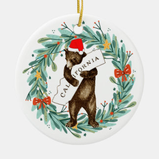 Adorno De Cerámica Te amo California oso con Santa Hat