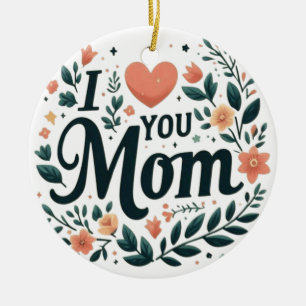 Adorno De Cerámica Te Amo Mamá - Corazón de Corona Floral