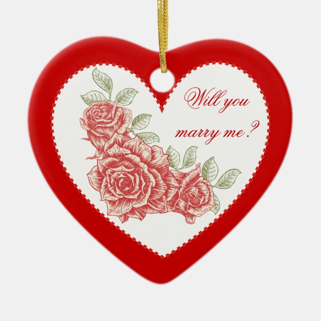 Adorno De Cerámica ¿Te casarás conmigo? Rosas rojas de San Valentín (Frente)