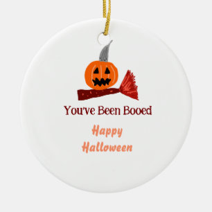 Adorno De Cerámica Te han abucheado feliz Halloween escoba de calabaz