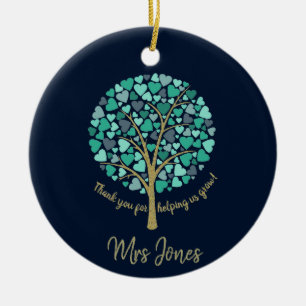 Adorno De Cerámica Teacher appreciation gift gold glitter heart tree