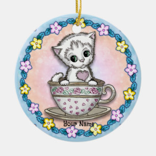 Adorno De Cerámica Teacup Kitten Cat