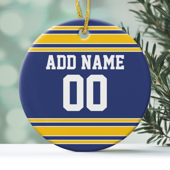 Adorno De Cerámica Team Jersey con nombre y número personalizados (Personalized Christmas Ornament - Football Sorts Jersey Stripes)