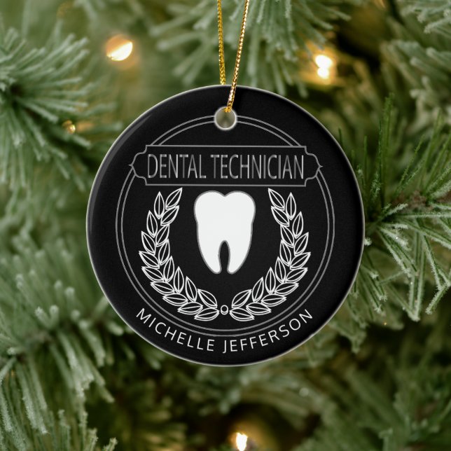 Adorno De Cerámica Técnico de 🦷 dental - Negro, Blanco y Plata (Árbol)