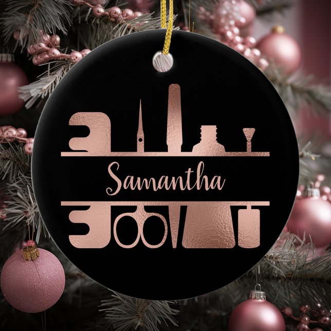 Adorno De Cerámica Técnico de Negocio de Salón de Uñas Monograma Rosa (Subido por el creador)