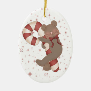 Adorno De Cerámica Teddy Bear Candy Cane
