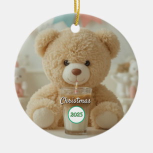 Adorno De Cerámica Teddy Bear Coffee Navidad 2025