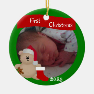 Adorno De Cerámica Teddy Bear Custom First Christmas Ornament