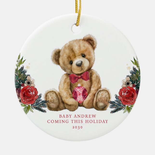 Adorno De Cerámica Teddy Bear Holiday Baby Invitación Keepsake (Frente)
