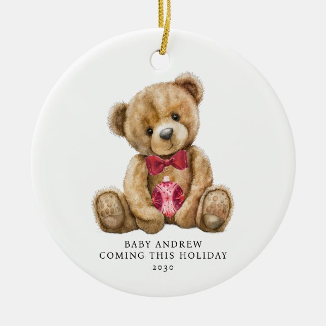 Adorno De Cerámica Teddy Bear Holiday Baby Invitación Keepsake (Frente)
