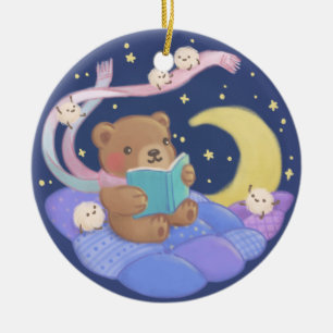 Adorno De Cerámica Teddy Bear Leyendo con Ilustracion Fluffy Monsters