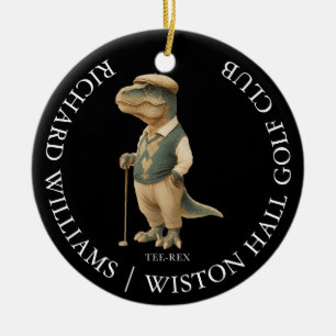 Adorno De Cerámica Tee-Rex Dinosaur Golfista Personalizado Nombre y C