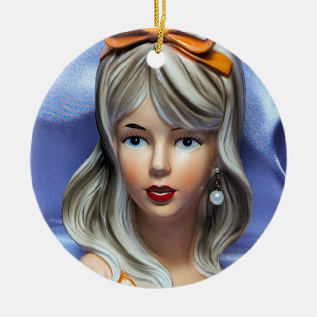 Adorno De Cerámica Teen Head Vase Orange Bow Mid Century Modern  (Frente)