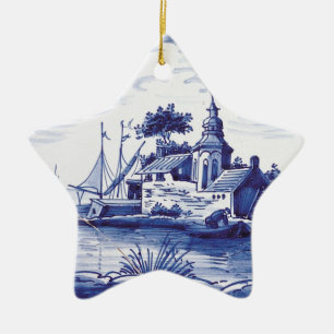 Adorno De Cerámica Teja azul tradicional holandesa