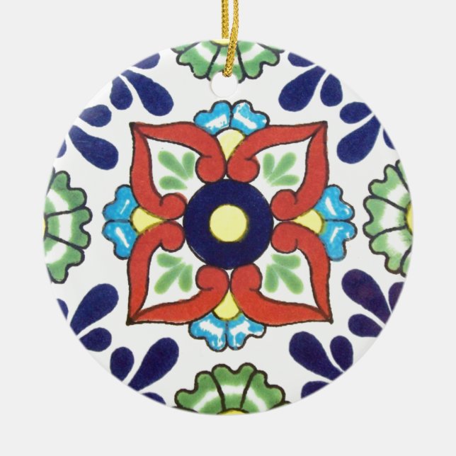 Adorno De Cerámica Teja de Talavera del mexicano (rojo, verde, (Frente)