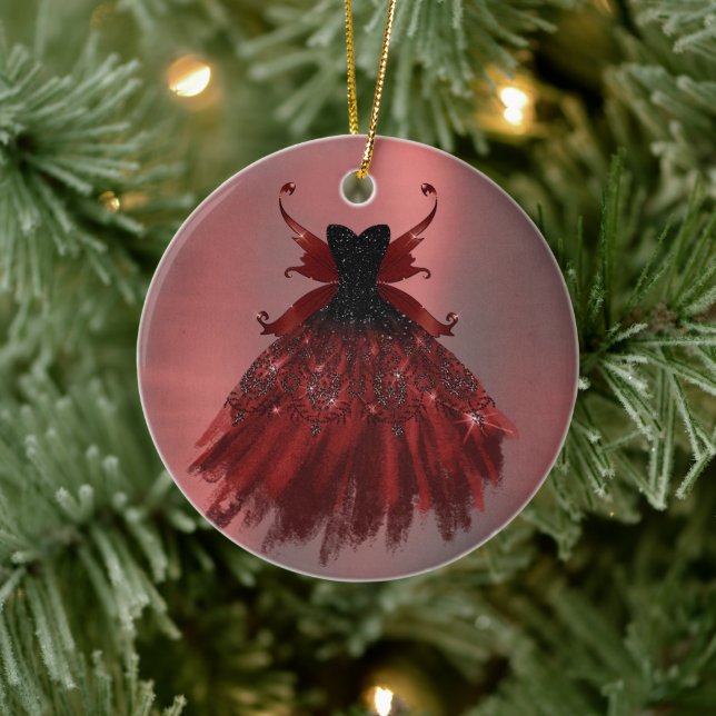 Adorno De Cerámica Tejido gótico Crimson Gown | Oveja Roja Radiante P (Árbol)