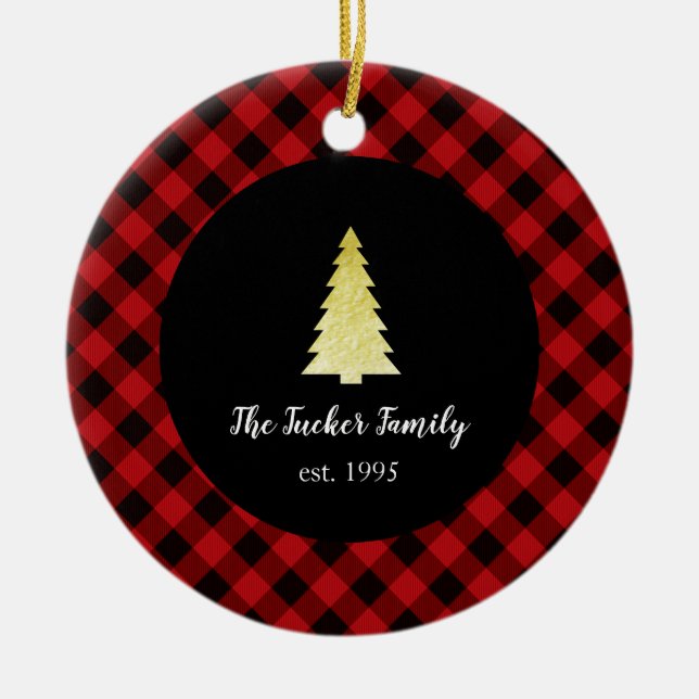 Adorno De Cerámica Tela escocesa del búfalo de las Felices Navidad (Frente)