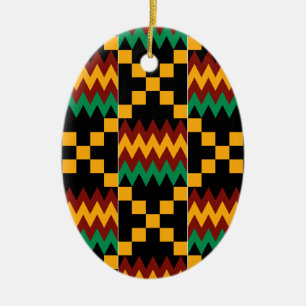 Adorno De Cerámica Tela Kente Amarillo, Verde, Rojo, Negro