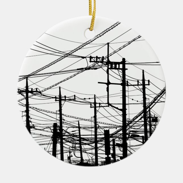 Adorno De Cerámica Teléfono antiguo y líneas de alimentación (Frente)