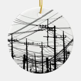Adorno De Cerámica Teléfono antiguo y líneas eléctricas