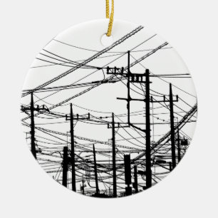 Adorno De Cerámica Teléfono antiguo y líneas eléctricas