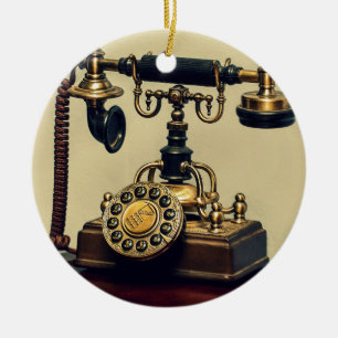 Adorno De Cerámica Teléfono Rotatorio de Brass Viejo