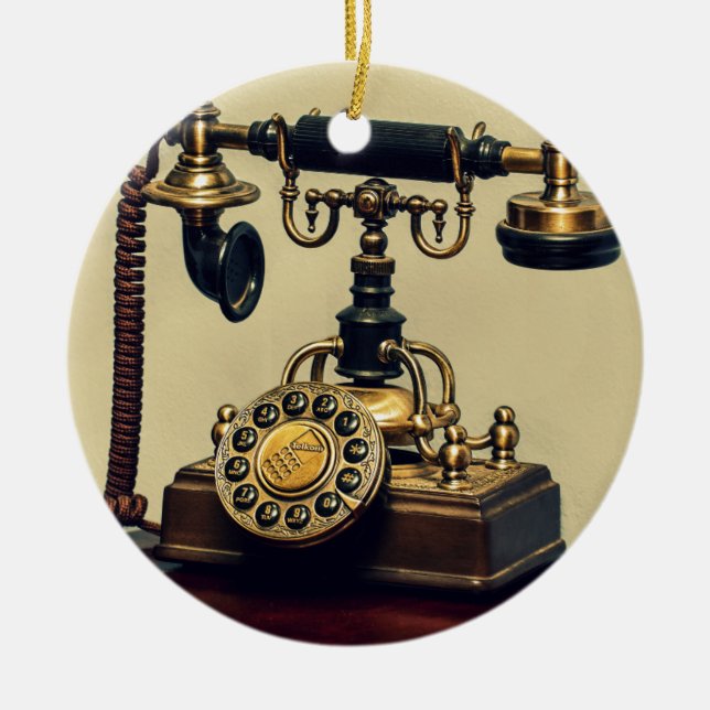 Adorno De Cerámica Teléfono Rotatorio de Brass Viejo (Frente)
