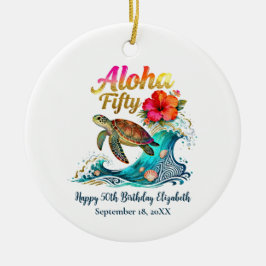 Adorno De Cerámica Tema de cumpleaños cincuenta tropical playa océano