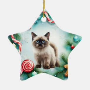 Adorno De Cerámica Tema de los Navidades gatos siameses