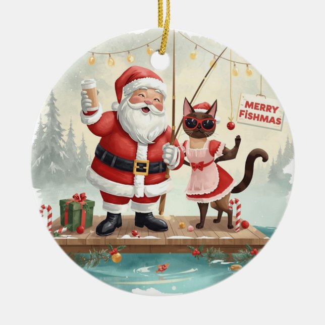 Adorno De Cerámica Tema de los Navidades pesqueros (Frente)