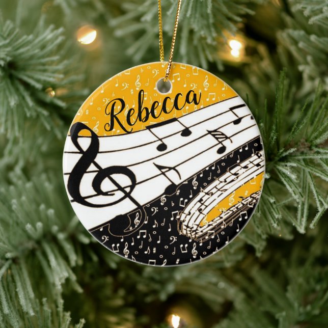 Adorno De Cerámica Tema musical de oro personalizado (Árbol)
